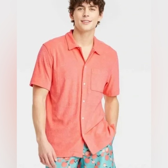 Shirts Goodfellow Co Mens Terry Short Sleeve Camp Buttondown Shirt